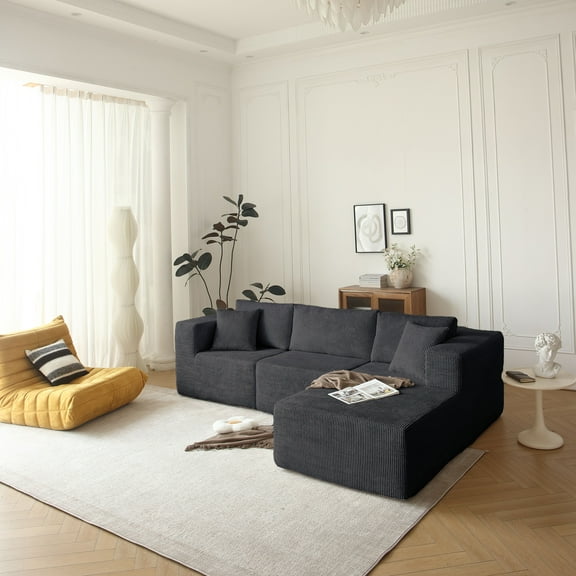 H613 Sectional Sofa - Mid-Century Modern L-Shaped 3-Seat Couches, Modular Left-Facing Sofa for Living Room, Gray