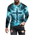thumbnail image 2 of COSFO Casual Shirts for Men Blue Long Sleeve Crew Neck Cross Pullover Tshirts Shirts for Men, 2 of 5