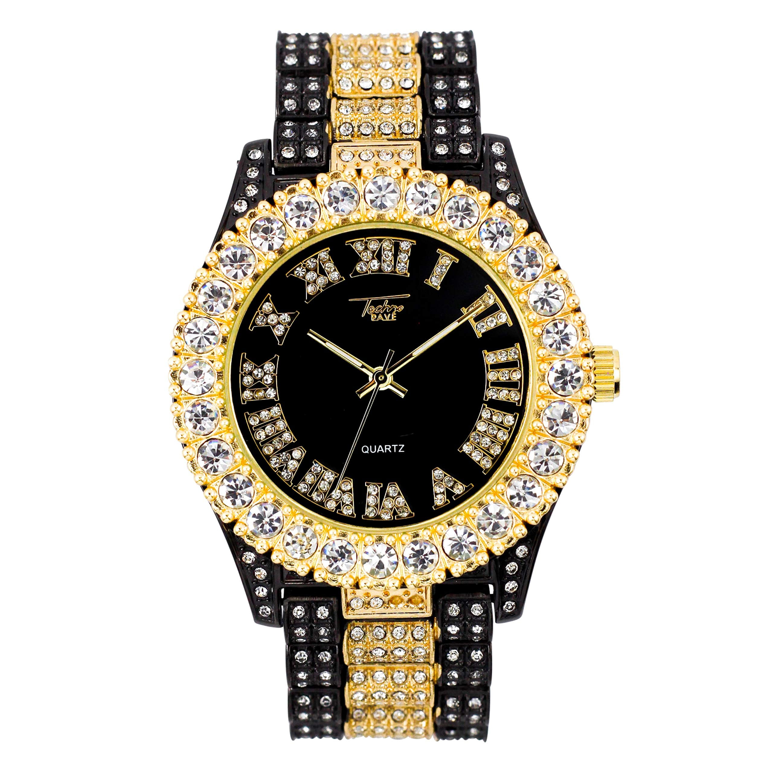 Techno Pave Mens Iced Diamond Watch with Solitaire Bezel and India