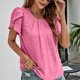 thumbnail image 2 of Blusa jacquard con mangas de pétalos Manga corta Cuello redondo Blusa con mangas de pétalos de color liso Top, 2 of 8