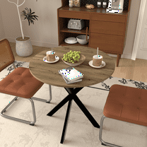Coowa 31.5" Round Dining Table, Small Circle Kitchen Table with Black Metal Legs, Modern Dining Room Table for 2-4 People, Brown