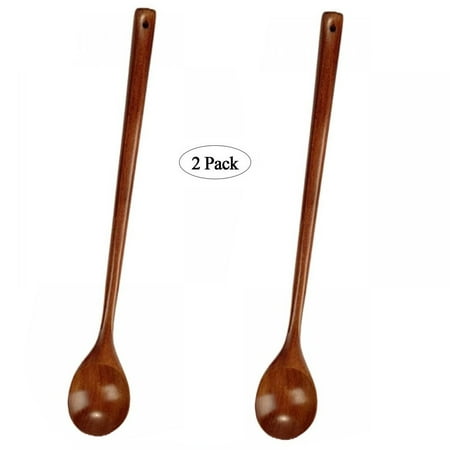

2pcs Wooden Spoons Wood Soup Spoons for Eating Mixing Stirring Long Handle Spoon with Japanese Style Kitchen Utensil Eco Friendly Table Spoon Teaspoon Tableware 33cm Length