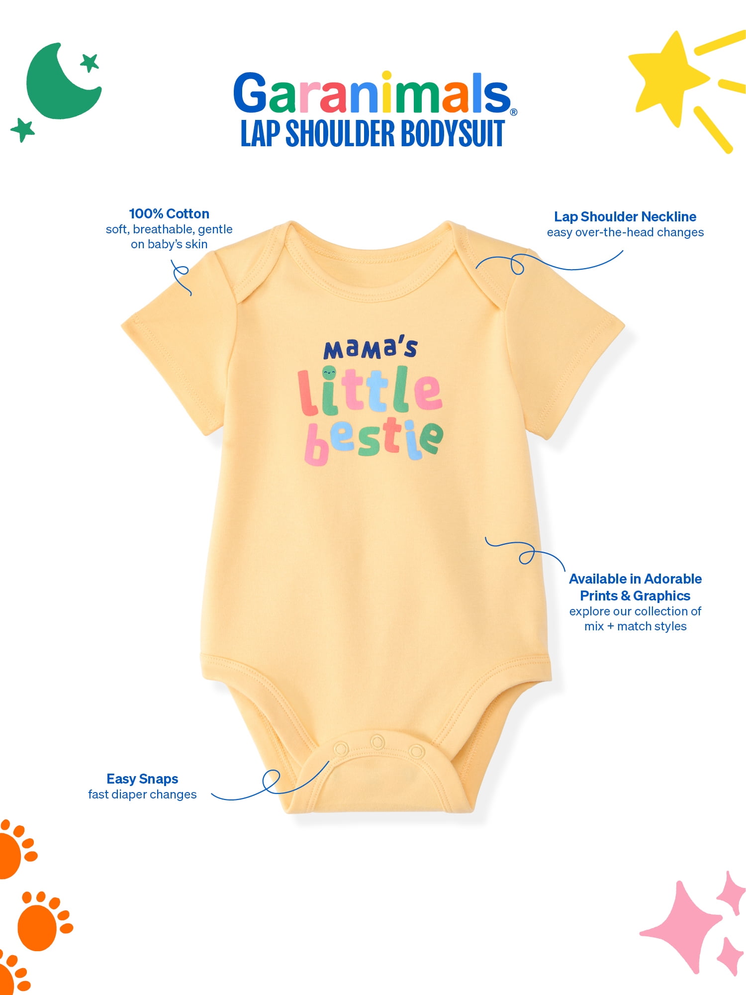 Garanimals Newborn & Baby Girl Cotton Lap-Shoulder Short-Sleeve Bodysuit, Sizes 0–24M