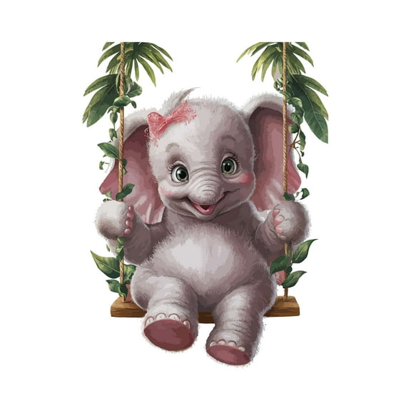 Cute Playful Elephant swinging on swing Animal Wall Art Sticker Designs Vinyl Stickers For Home House Walls Rooms Windows Bedroom Decoration Size (20x20 inch)