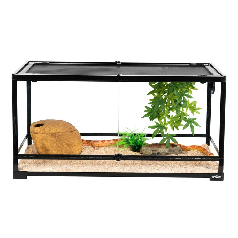 REPTI ZOO Glass Reptile Terrarium 50 Gallon, Front Opening Reptile Habitat  Tank 36 x 18x 18 for Reptile , Double Doors with Background and Screen  Ventilation(Knock-Down) 
