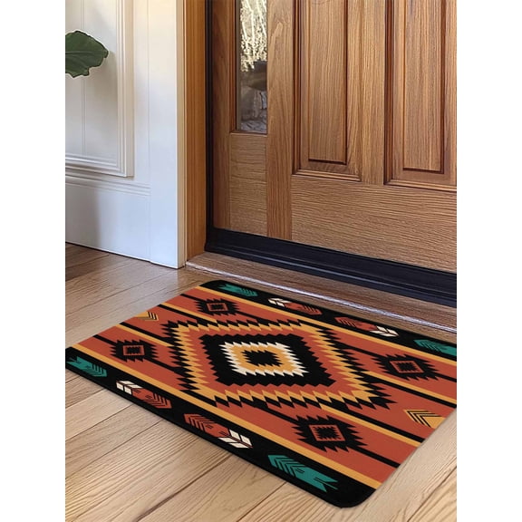 Aztec Southwest Door Mat Indoor Outdoor Entrance, Non Slip Rug for Kitchen Bathroom Entryway Rug, Orange Black Boho Tribes Abstract Washable Doormat Floor Mat for Office Home Decor 20x31.5 Inch