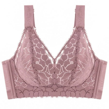 Gnurob Women Lace Push Up Bra No Underwire Bralette Adjustable Strap Bras Hide Back Fat lingerie Lightly Lined Cups Bralettes Plus Size Brassiere for Heavy Breast Clearance Saving Pink 40