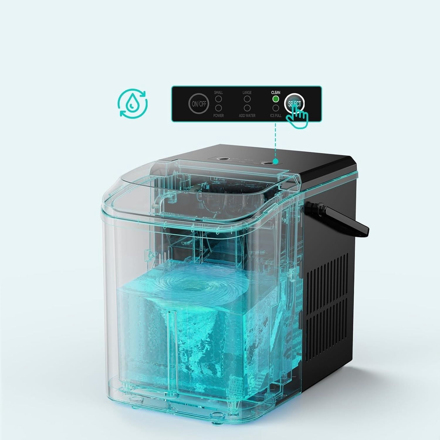 Ice Maker Machine with Handle,26lbs in 24Hrs,9 Ice Cubes in 6 Mins,Auto-Cleaning Portable Ice Maker with Basket and Scoop, Countertop Ice Maker for Home/Kitchen/Camping/RV, Sleek Black