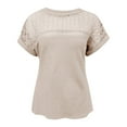 thumbnail image 3 of ManxiVoo Women Lace Trim Tee Round Neck Short Sleeve Blouse in A Relaxed Fit for Casual Outings L Size Beige, 3 of 7