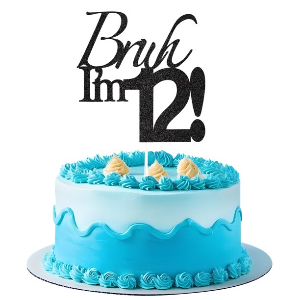 Cake Topper Varpotle Brush I'm 12 Black Glitter para cumpleaños número 12