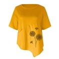 thumbnail image 4 of Gibobby Casual Playera de Manga Corta para Mujer Camisas cuello redondo con estampado para mujer, camiseta manga corta algodón y lino, blusa verano holgada informal(Amarillo,CH), 4 of 5