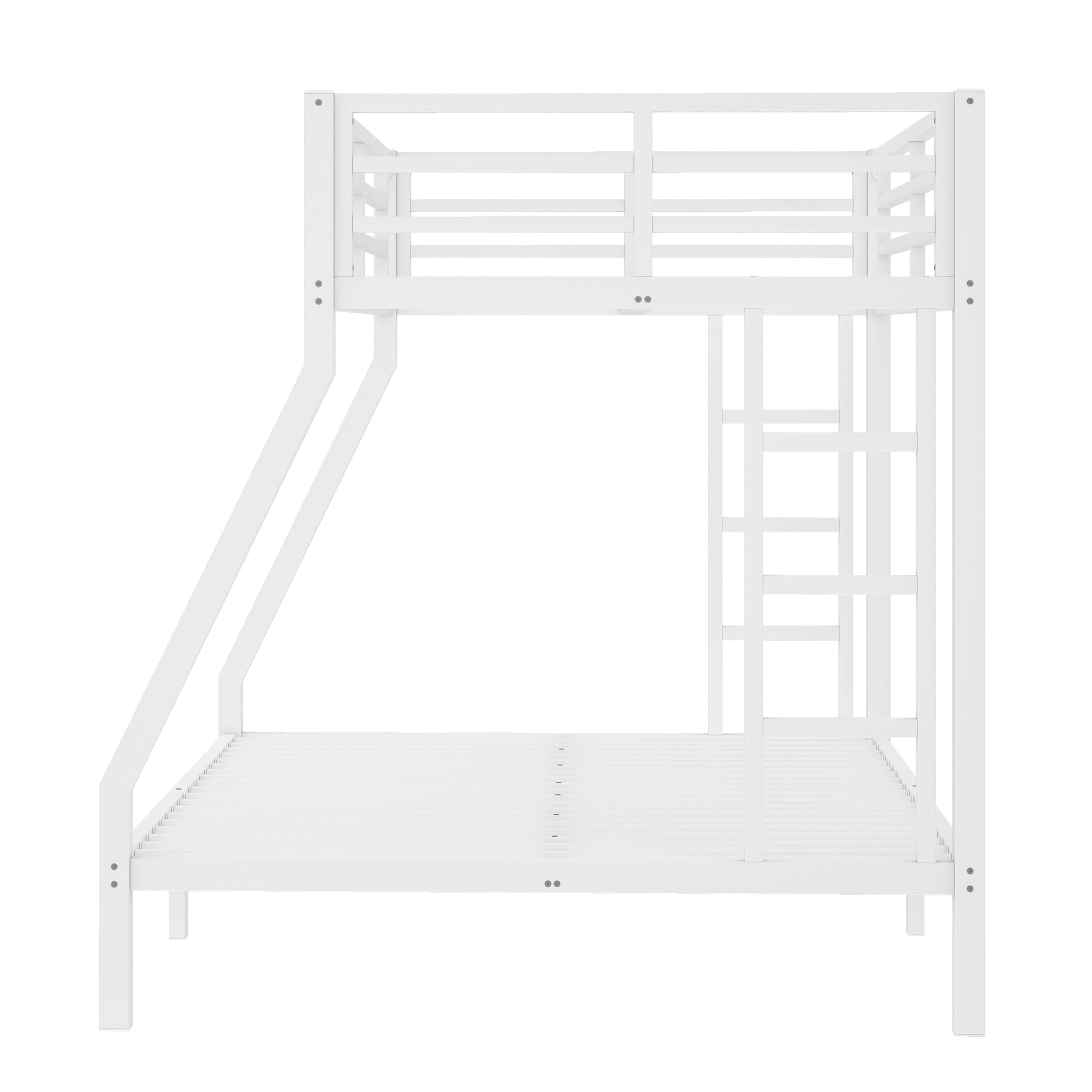 Miniyam Twin Over Full Metal Bunk Bed Frame with Guardrails and Ladder, Heavy-Duty Steel, Space-Saving Design, White