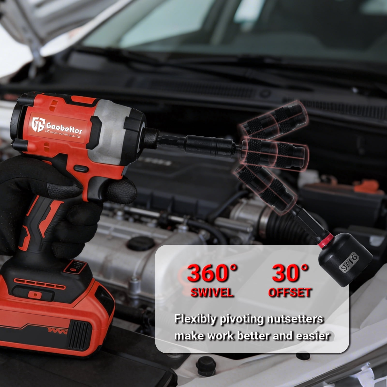 Goobetter 57PCS Magnetic Impact Nut Driver Set for Impact Drill, Magnetic Nut Driver Set Metric & SAE with Deep Nut Drivers, Socket Adapters, Wing Nut Driver, Power Bits, Quick Release Extension