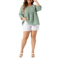 thumbnail image 2 of Agnes Orinda Women's Plus Size Babydoll Blouse Square Neck 3/4 Sleeve Floral Peplum Tops 4X Green, 2 of 6