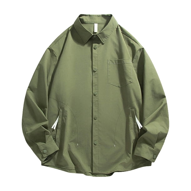 Ceisia Men's Oversized Drop-Shoulder Long Sleeve Shirts - Solid Color Casual Shirt Jacket Army Green S Gifts