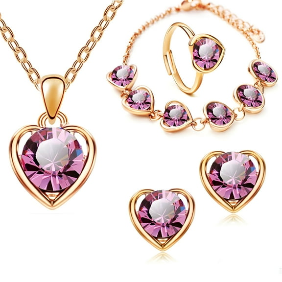 DESIGNICE Jewelry Sets for Women Crystal Jewelry Simple Heart Necklace Earrings Bracelet Three-Piece Set