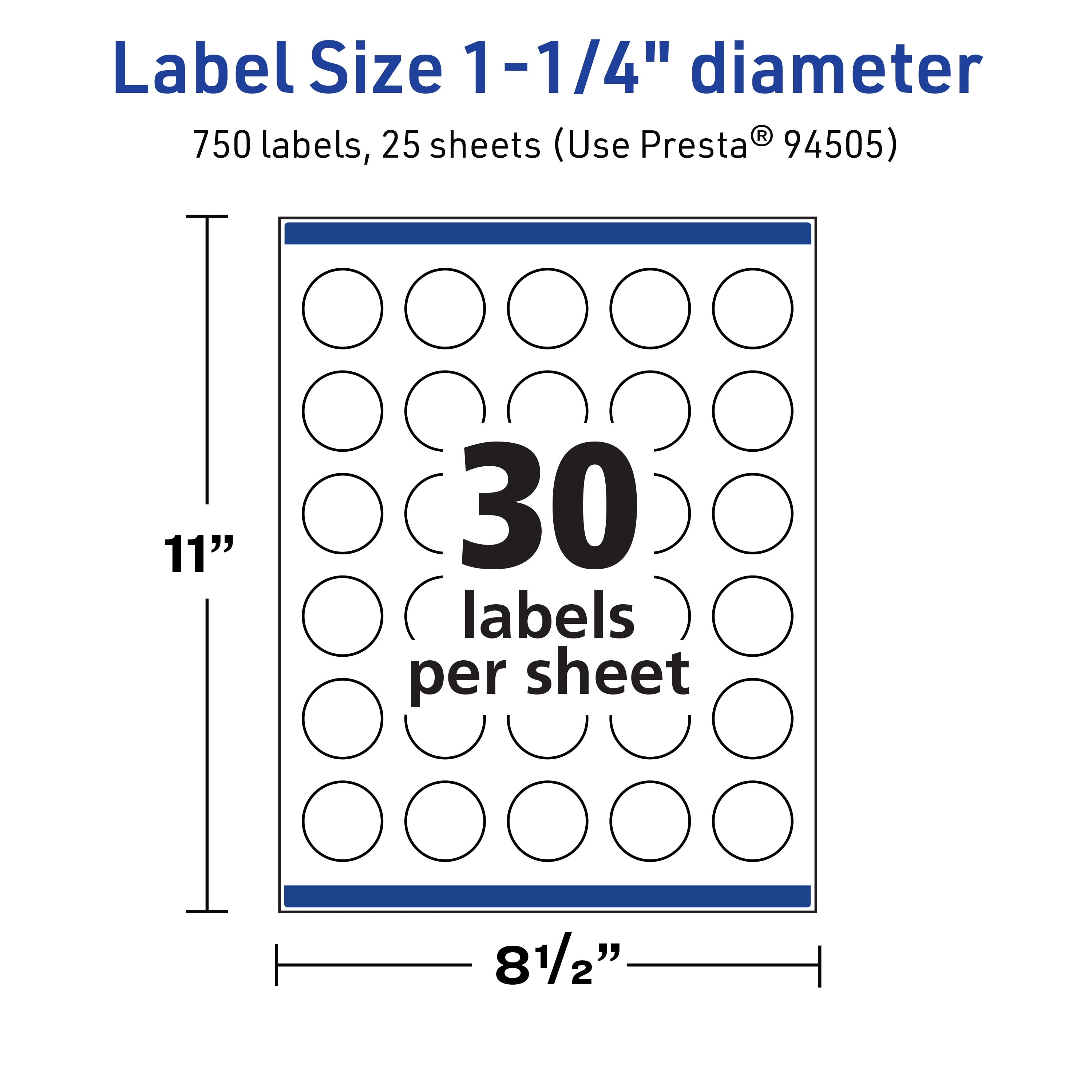 Avery TrueBlock Round Labels, 1.25" Diameter, 750ct