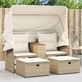thumbnail image 1 of vidaXL Garden Sofa 2-Seater with Canopy and Stools Beige Poly Rattan, 1 of 5