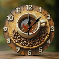 Wall Clock Decorative - Rustic Brown Coffee Cup-A Print 2D Vintage Wall Clocks Battery Operated Silent Non-Ticking for Bedroom, Living Room, Kitchen, Office, Classroom, 10 Inch