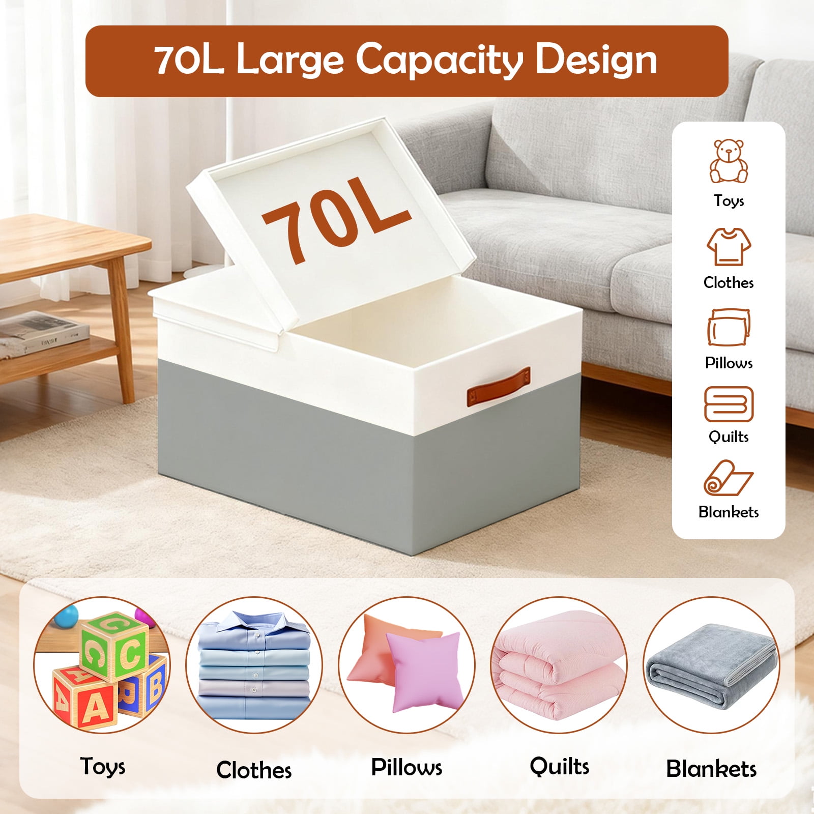 Storage Bins with Lids, 2 Pack Extra Large Blanket Storage Baskets with Lids, Closet Organizers Bins for Living Room, Nursery, Gray and White