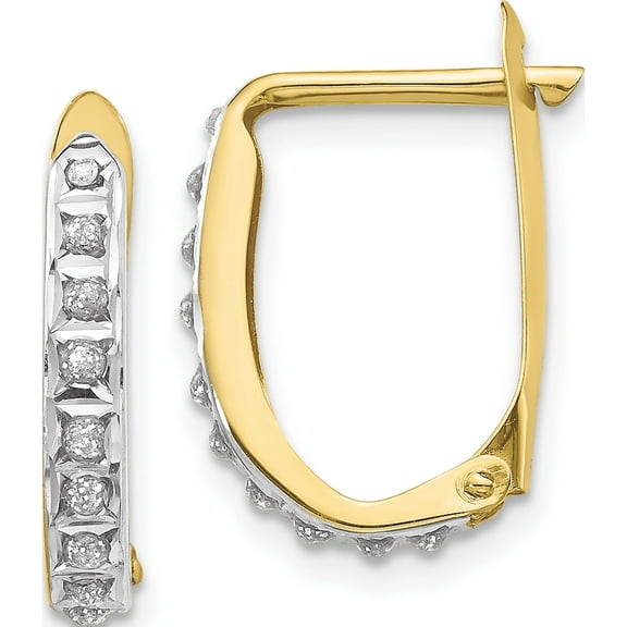10K Yellow Gold Diamond Fascination Hinged Hoop Earrings (Width 2) (Length 16) - Jbsp
