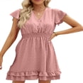 thumbnail image 3 of MesaSe Robe de Grossesse Courte d'Été pour Femmes à Manches Courtes, Col en V, Pois Suisses, Robe de Baby Shower, 3 of 6