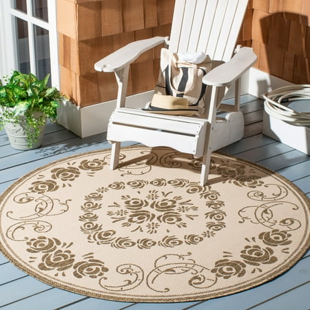 SAFAVIEH Courtyard Elena Traditional Floral Indoor/Outdoor Area Rug, 5'3" x 7'7", Natural/Brown