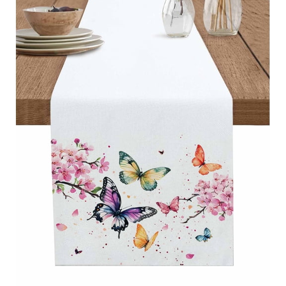 Floral Butterfly Table Runner 72 Inches, Simple Spring Botanical Colorful Floral Bed Runner Dresser Scarves Tabletop for Indoor Outdoor Parties/Ceremony/Banquet, 13" x 72"