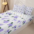 thumbnail image 3 of Homewish Purple Coquette Bowknot Girls Zipper Twin Comforter Sets with Fitted Sheet and 2 Pillowcases,Rustic Plant Flowers Zipper Bedding Set For Kids,Reversible,4-Piece, 3 of 7