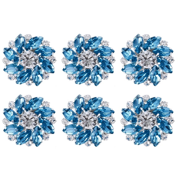 Uxcell 6PCS Flower Sewing Rhinestone Buttons 1 Inch Crystal Shank Buttons for Jewelry Making Cloth DIY Silver Lake Blue