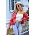 thumbnail image 4 of Womens 2025 Long Sleeve Fall Cropped Cardigan Sweaters Color Block Open Front Casual Loose Knit Outwear Red L, 4 of 8