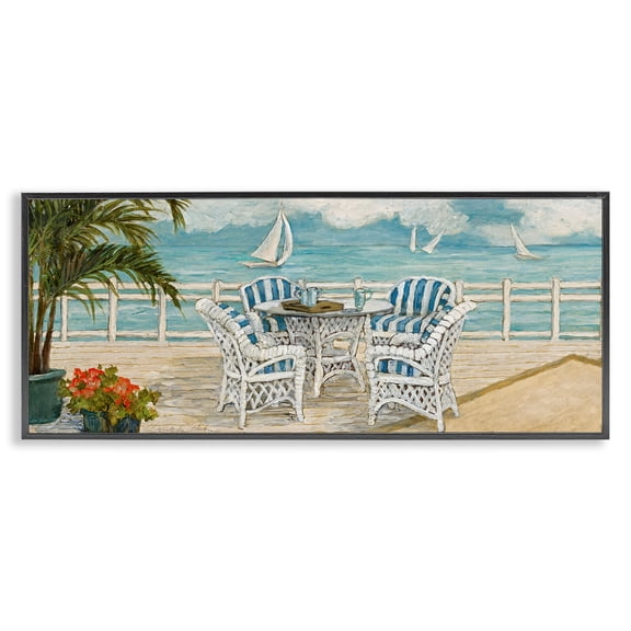 Stupell Industries Tropical Summer Beach View Deck Black Framed Giclee Art, 24 x 10, by Charlene Olson