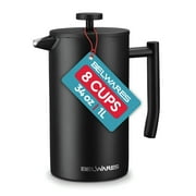 Belwares French Press Coffee Maker 34 oz Stainless Steel Coffee Press, Double Wall French Press with 4-Level Filtration