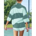 thumbnail image 6 of Women Striped Workout Set Two Piece Outfit Tracksuit Oversized Lounge Set Top and Shorts Sets with Pockets Green S, 6 of 7