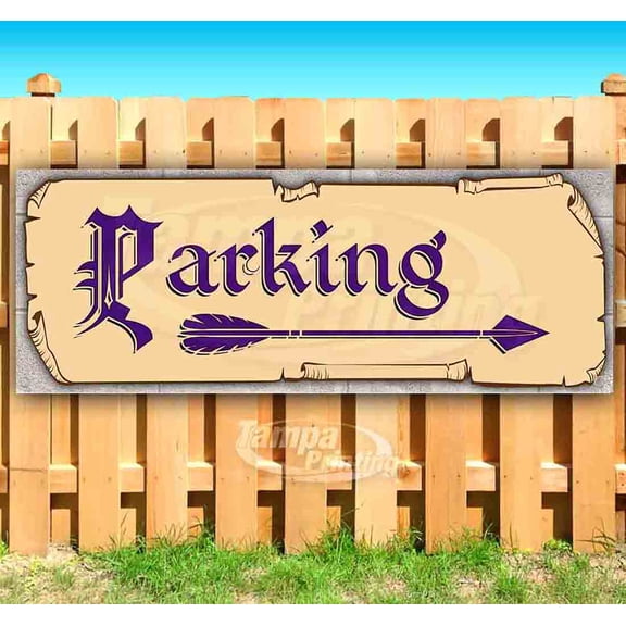 Parking Right Purple Text 13 oz Vinyl Banner With Metal Grommets