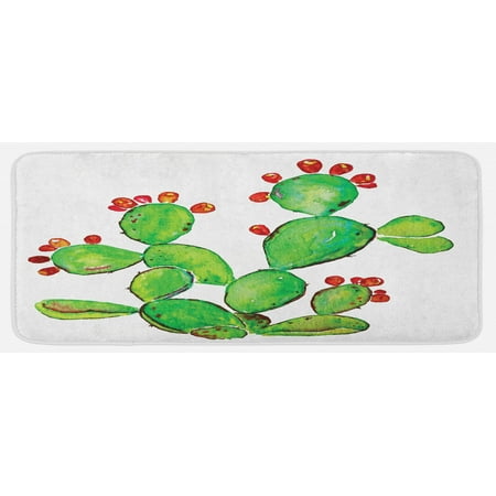 

Cactus Kitchen Mat Ripe Prickly Pear Plant with Fruits Watercolor Illustration Botany Art Plush Decorative Kitchen Mat with Non Slip Backing 47 X 19 Green and Vermilion by Ambesonne