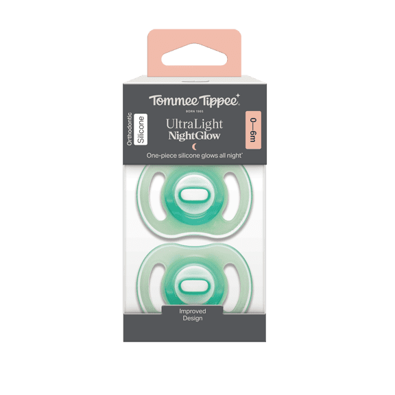 Tommee Tippee Ultra-light StayPut NightGlow Pacifier, 0-6 Months, 2 Pack