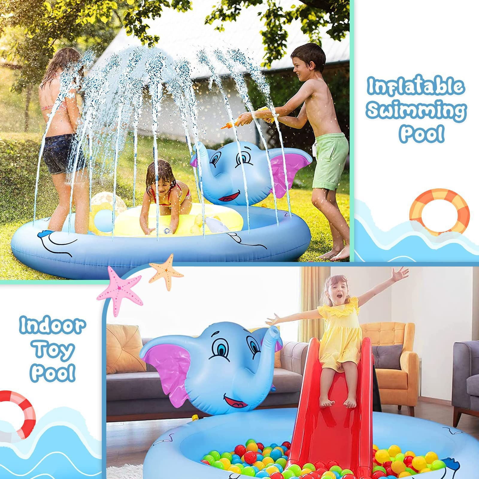 Adofi Splash Pad for Kids, 82.7" Inflatable Wading Baby Pool, Outdoor Sprinkler for Toddlers, Summer Water Toys for Boys Girls 3 6 Years, Non-slip Play Mat, Splash Pads for Toddlers Ages 1 3