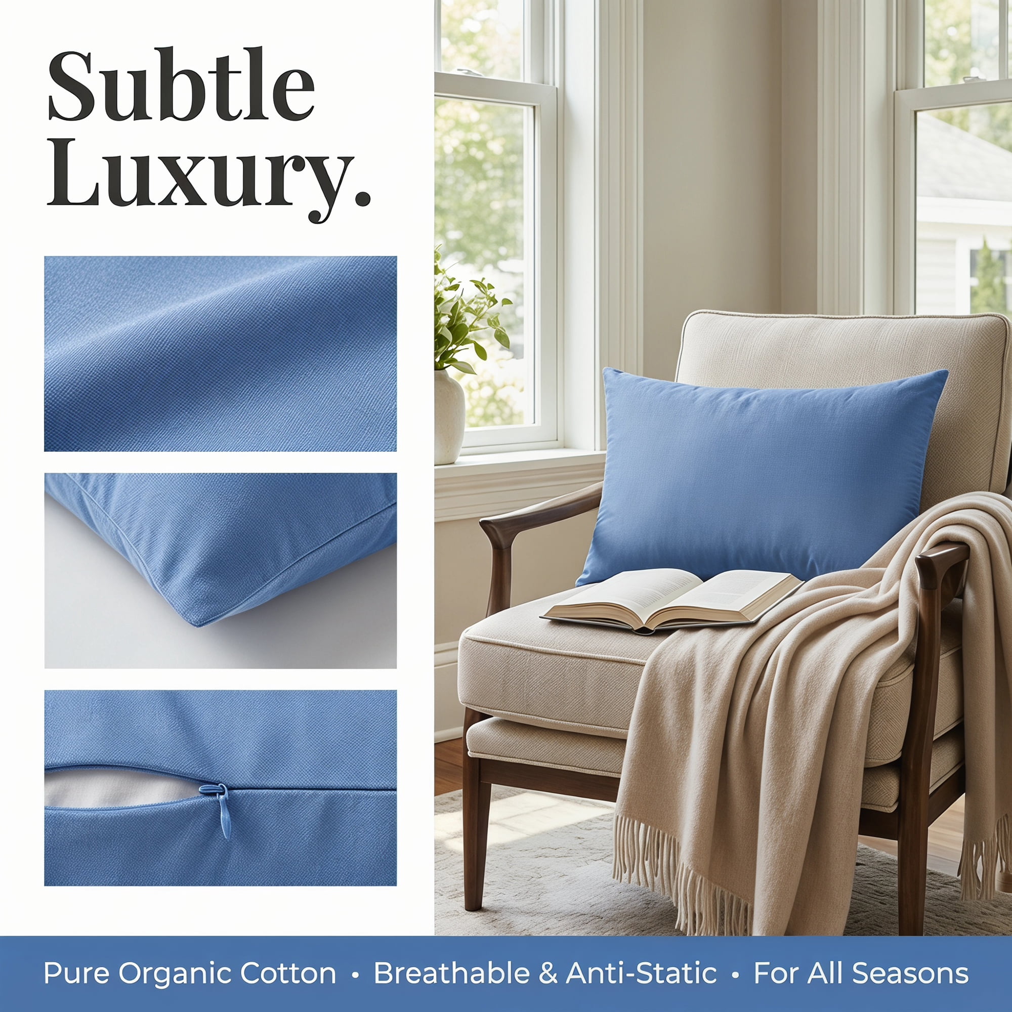Unique Bargains Soft Waterproof Standard Size Zippered Pillow Protector Dark Blue