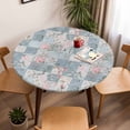 thumbnail image 5 of Pink Floral Elastic Fitted Round Table Cover Farmhouse Blue Vintage Floral Waterproof Outdoor Tablecloth for Holiday Party, Picnic, Patio & Dining Fits Tables Up to 55"-60", 5 of 8