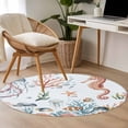 thumbnail image 5 of Marine Life Round Living Room Rugs 3.3 ft, Seahorse Coral Jellyfish Fish Summer Cartoon Oceans Washable Area Rug with Non-Slip Sturdy Edge Binding Round Front Door Mat Floor Carpet for Entryway, 5 of 9