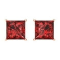 thumbnail image 3 of 3 Ct Princess Cut Studs Red Natural Garnet 14K Rose Solid Solid Gold Everyday Dainty Earrings Screw Back, 3 of 7