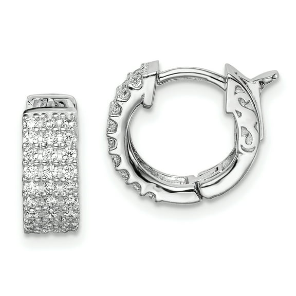 Primal Silver Sterling Silver Rhodium Plated Cubic Zirconia Small Hinged Hoop Earrings