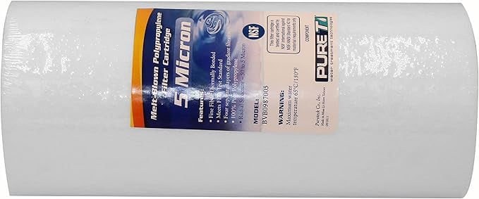 PureT BVB0987005 10x4.5" Water Sediment Filter - NSF Certified - Spun Poly Filter Removes Sediment and Other Organic Debris (5 u Micron Rated)