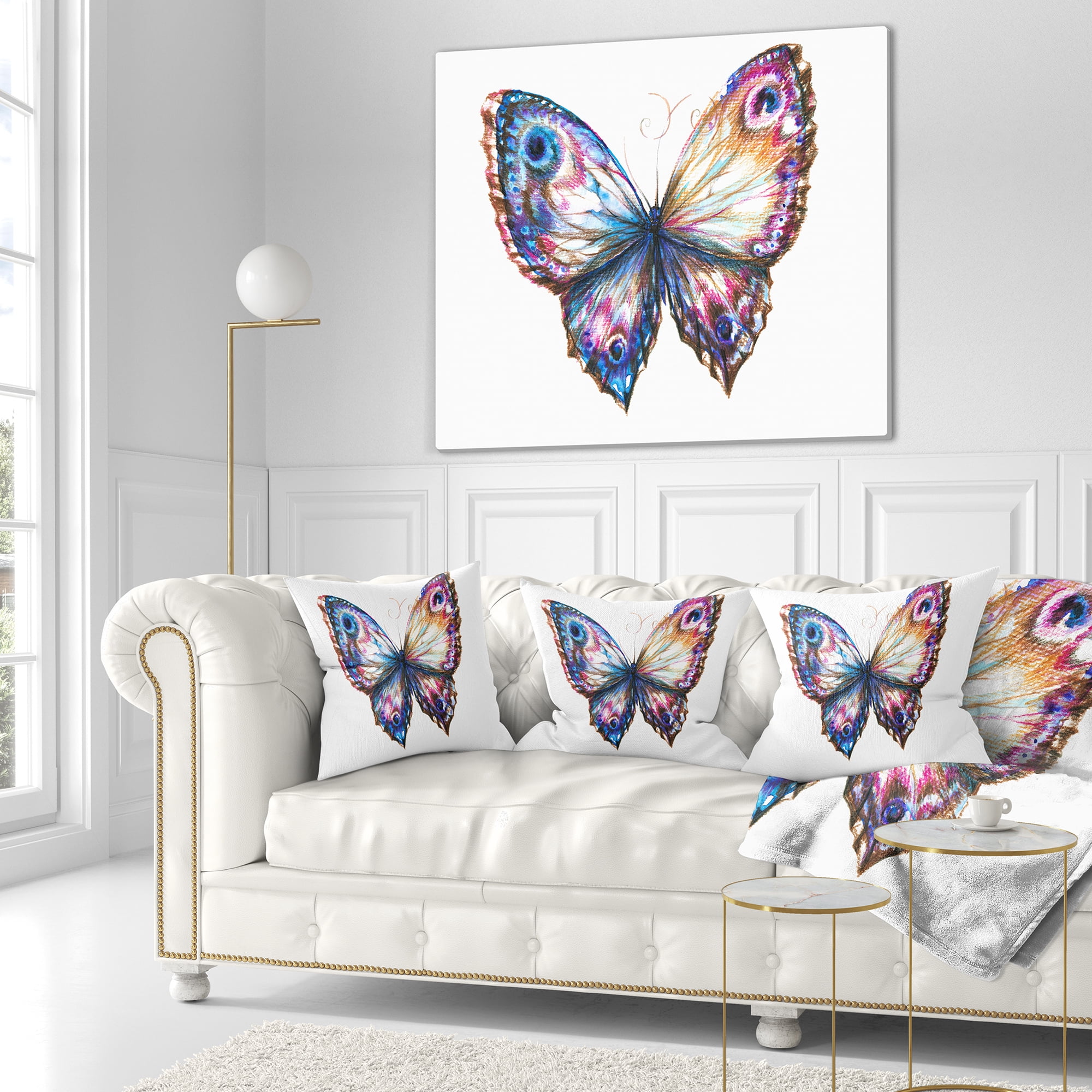 Designart Isolated Butterfly - Animal Throw Pillow - 16x16