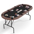 thumbnail image 1 of Towallmark 82 Inch 8 Player Poker Table, Oval Texas Holdem Table With Collapsible Legs, Padded Rails & Cup Holders, Portable Casino Style Game Table, Brown, 1 of 8