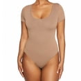 thumbnail image 2 of Lovskoo Short Sleeve Bodysuit for Women Tummy Control Shapewear Seamless Sculpting Thong Body Shaper Tops Jumpsuit Beige, 2 of 5