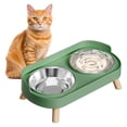 thumbnail image 3 of Comedero elevado para gatos, juego de comedero y bebedero elevado, a prueba de salpicaduras, con 2 comederos de acero inoxidable, color verde., 3 of 8