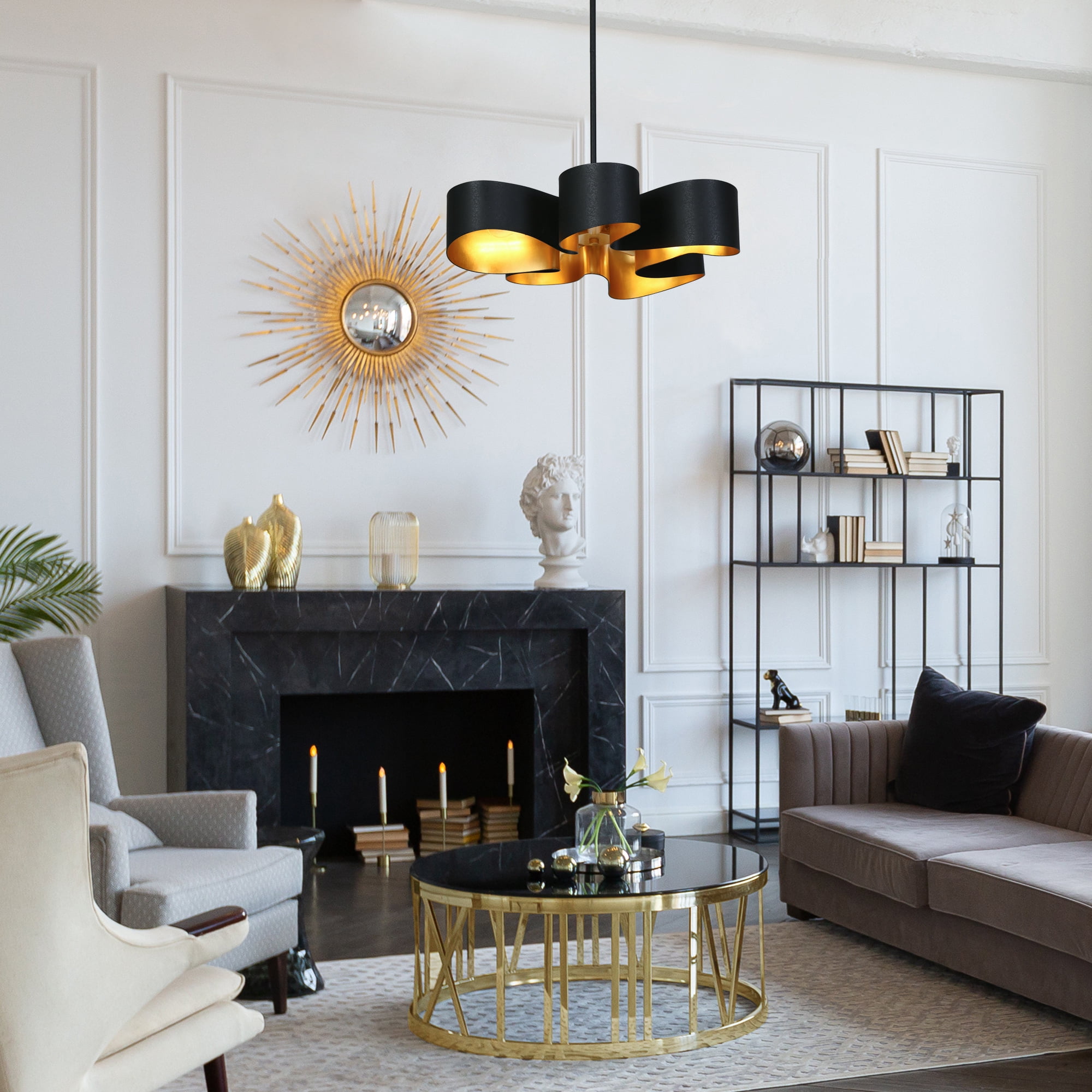 LNC Luckummin 5 -Light Matte Black Cage Metal Metal Chandelier