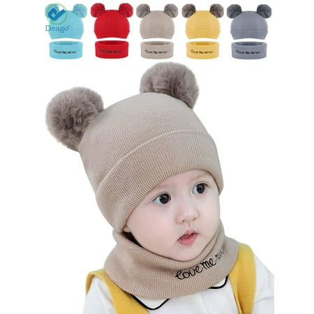 UPC: 0810007735030 | Deago 2Pcs Newborn Kids Baby Boy Girl Pompom Hat Winter Warm Knit Bobble Beanie Cap Scarf Set (Khaki)